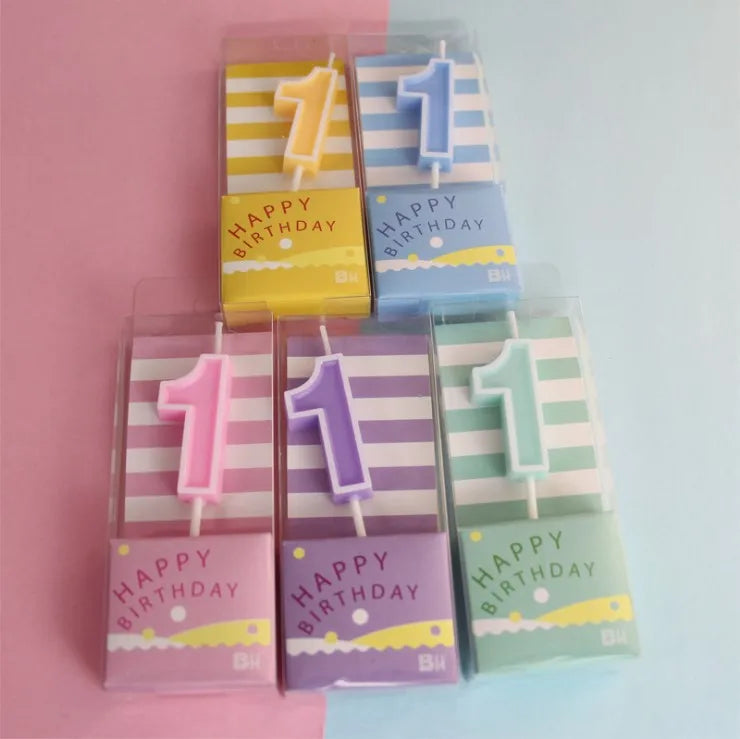 Pink Macaron Candy Color Paraffin Wax 0-9 Birthday Party Cake Decoration Baking Plug-in Creative Age Number Candle