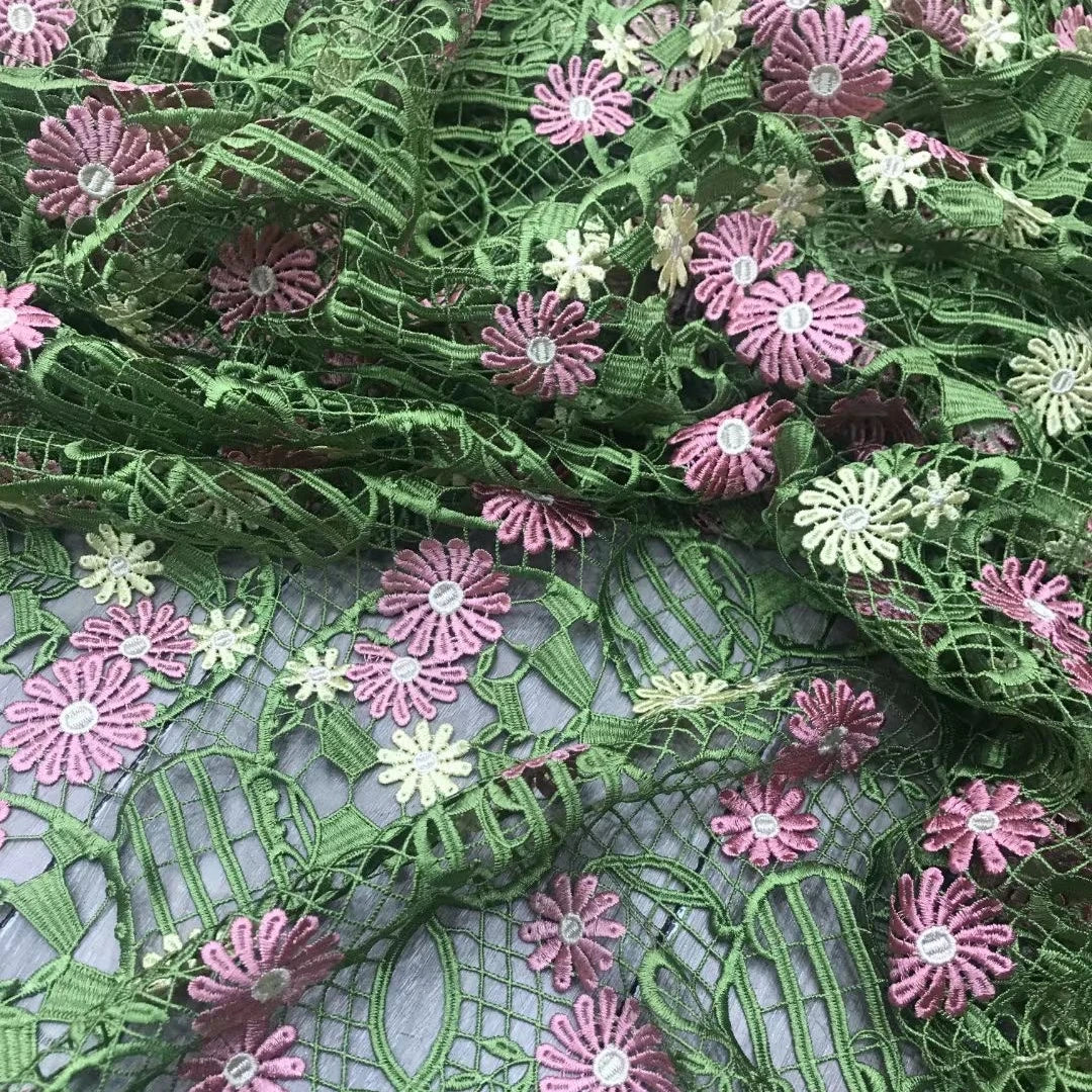 Multi-color Embroidered Chemical Lace Fabric