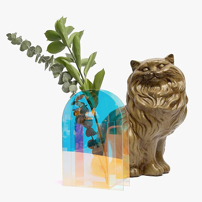 Hot Sale Iridescent Vase Clear Acrylic Rainbow Glass Vases Funky Flower Vase for Centerpieces Modern Unique Home Decor
