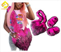 Hot Sale Winter Woman Luxury Fur Heart Shape Handbags With Fur slippers Fur Slides Set