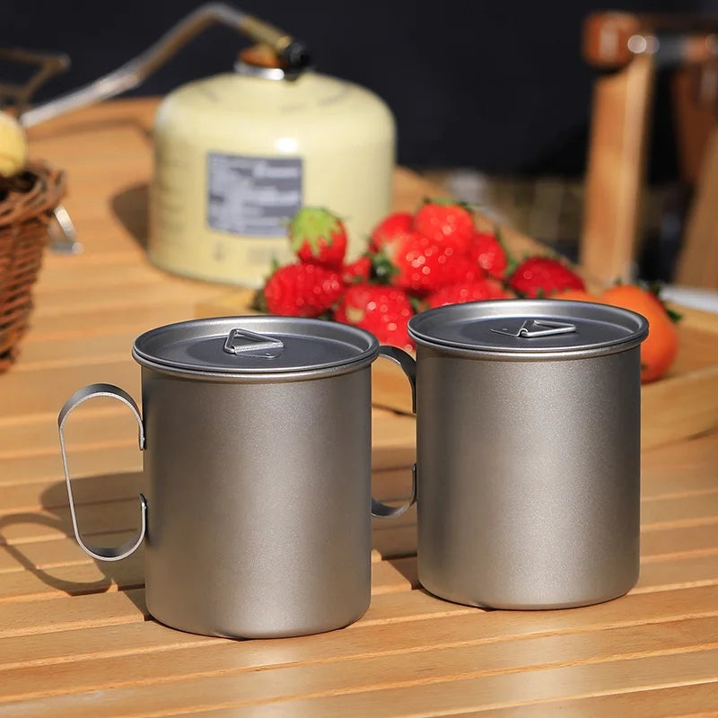 Camp Mug (450ml) With & Without Lid Strong Lightweight Camping Mug/Pot with Measurement Marks Folding Titanium Cup