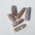 Polished Cherry Agate Point Tower Natural Pink Crystal Healing Stones Cherry Blossom Gemstone with Elegant Blossom Design