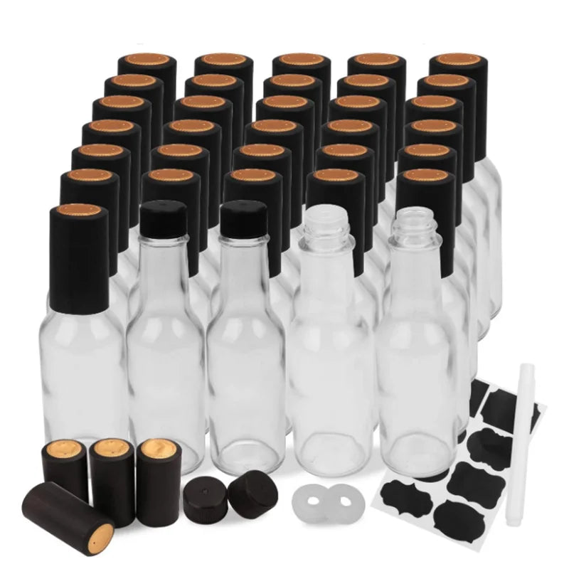 5oz Clear Glass Hot Sauce Bottles Small Empty Woozy with Shrink Bands and Screw Cap Packed in Cartons