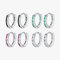 925 Sterling Silver Rainbow Colorful Ear Buckles Delicate Emerald Cut Zircon Sparkling Small Hoop Earrings for Women