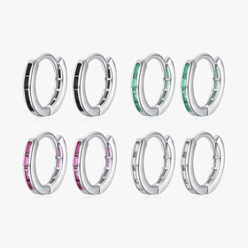 925 Sterling Silver Rainbow Colorful Ear Buckles Delicate Emerald Cut Zircon Sparkling Small Hoop Earrings for Women
