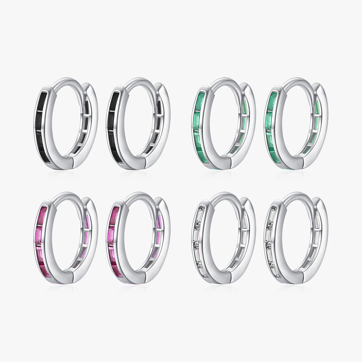 925 Sterling Silver Rainbow Colorful Ear Buckles Delicate Emerald Cut Zircon Sparkling Small Hoop Earrings for Women