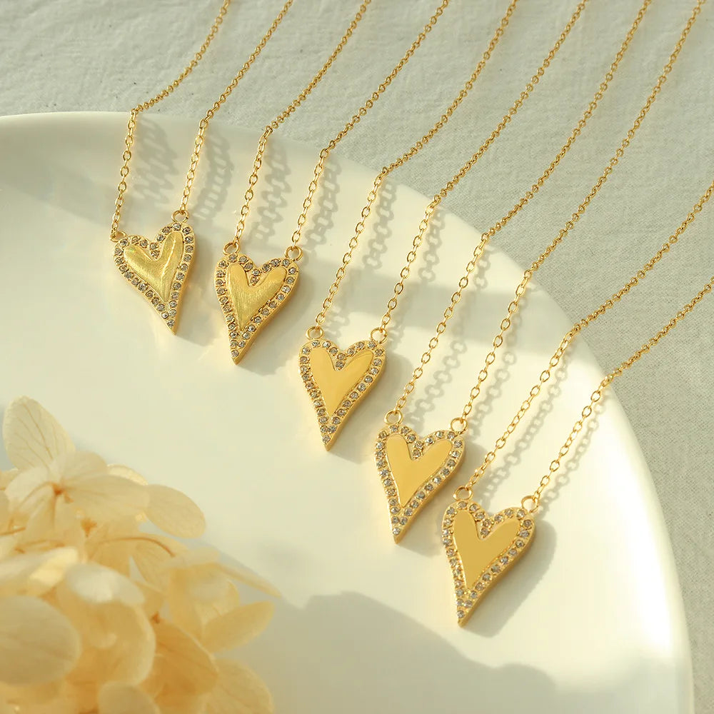 Luxury Women Zircon Small Diamond Heart Locket Pendant Necklace Stainless Steel Necklaces Gold Collar De Acero Inoxidable