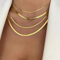 PVD 18k Gold Filled Stainless Steel Herringbone Choker Collar Layered Necklace Flat Snake Chain R.GEM.  for Women Jewelry