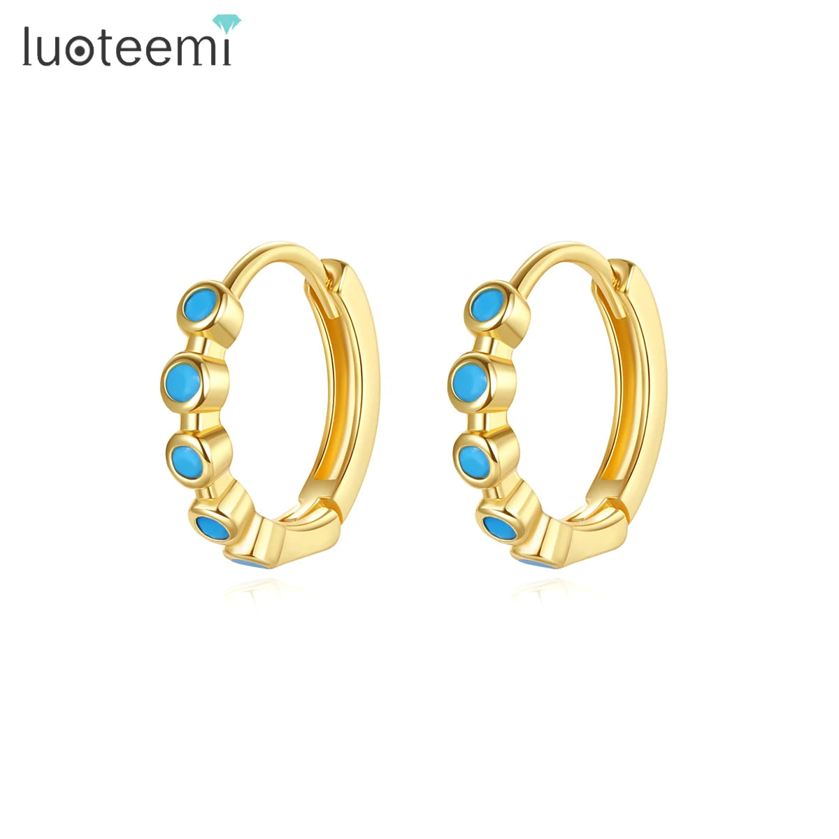 LUOTEEMI Woman Fashion Earing Popular Hot Sale New Clip Lady Trendy Quality Tiny Small Turquoise Earrings