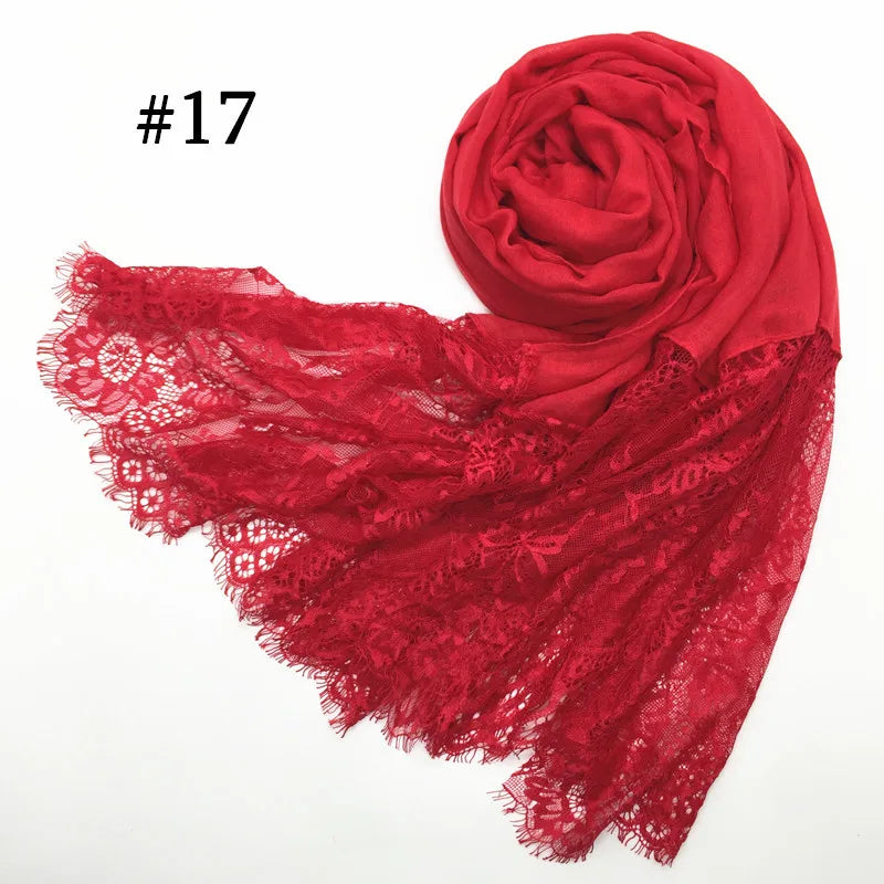 New Winter Muslim Long Custom Lace Embroidery Sequin Hijab Scarf for Women African Design