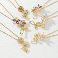 DAIHE Hot Sale Gold Plated Clavicle Chain Colorful Zircon Rose Flower Pendant Necklace Jewelry for Women Gift