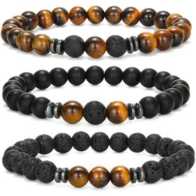 Fashion Simple Bracelet Set Volcanic Stone Tiger Eye Stone Blue Gold Agate Natural Stone Bracelet Bead Bracelet for Men