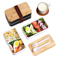 BPA-Free Eco-Friendly Wooden Lunch Box Set 2-Layer Divided Bento Box Heatable Food Cutlery Bag-Plastic Lighh Bamboo Lid
