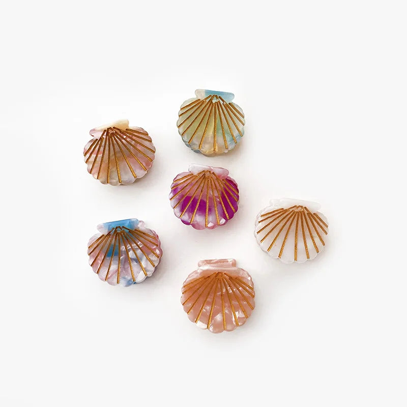 OEM/ODM Golden Strips Mini Shells Hair Clip Claw Simple Cute Solid Color Shark Hair Clip Acetate Hair Claw Clips Custom Package