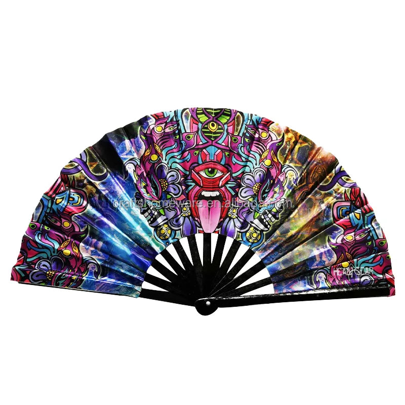 2025 Large 33cm Folding Hand Fans Neon Blacklight UV Responsive Eco-Friendly Painted Clack Fans