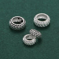 6mm 7.5mm Oxidized 925 Sterling Silver Corrugated Beads Big Hole Round Wheel Spacer Bead for Jewellery Findings