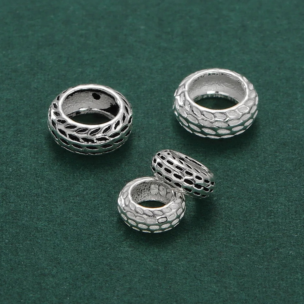 6mm 7.5mm Oxidized 925 Sterling Silver Corrugated Beads Big Hole Round Wheel Spacer Bead for Jewellery Findings