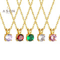 Ason Fashion Jewelry Personalized Women Gifts 18k Gold Plated Stainless Steel Dainty Colorful Zircon Pendant Necklace for Women