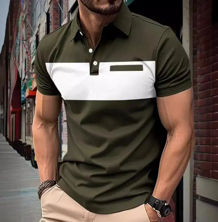 Short-sleeved Polo Shirt Color Block Matching Fashion Trend Men's Lapel Short-sleeved Polo T-shirt