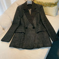 New Spring and Autumn Outerwear With Thick Tweed Slim Fit Black Sparkling Weave Fashion Casual Suit