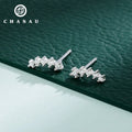 Cubic Zircon Jewelry 925 Sterling Silver 3x9mm Crescent Moon Sprout CZ Classic Round Mini Wheat Stud Earrings for Women