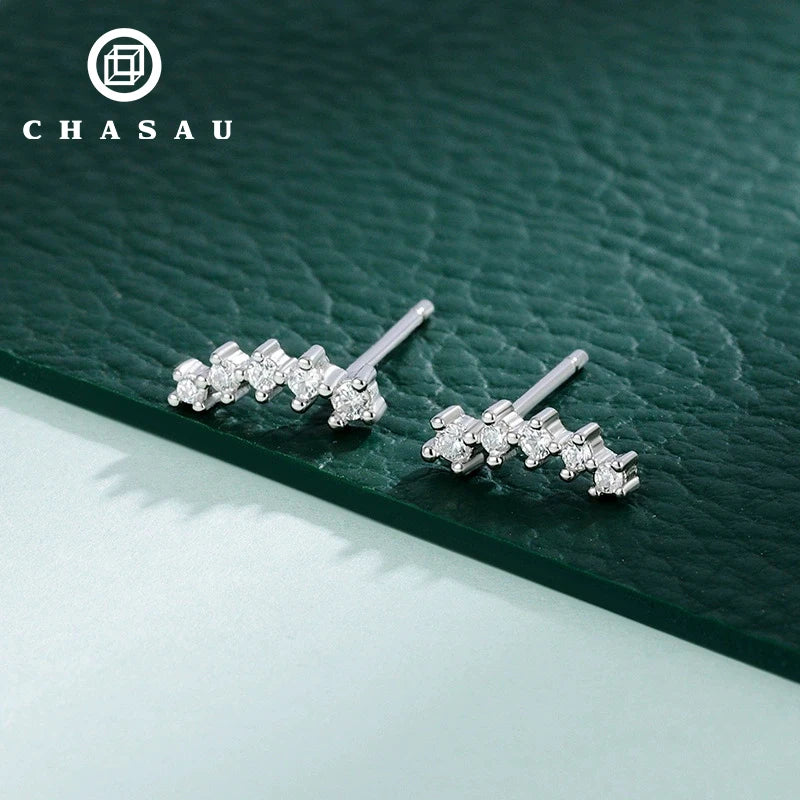Cubic Zircon Jewelry 925 Sterling Silver 3x9mm Crescent Moon Sprout CZ Classic Round Mini Wheat Stud Earrings for Women