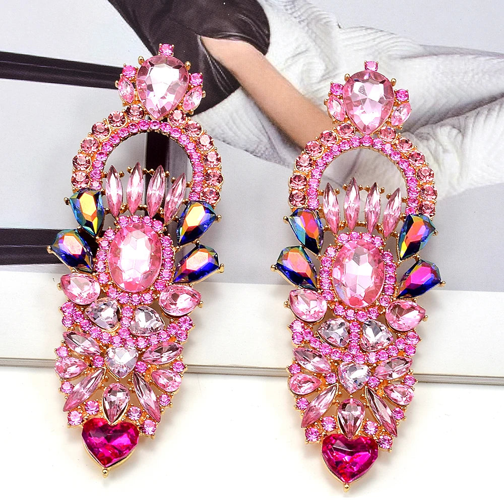Fashion Jewelry Cheap New Luxury Metal Rhinestone Geometric Earrings Fashion Dangle Gold Crystal Drop Earrings Jewelry Wholesale