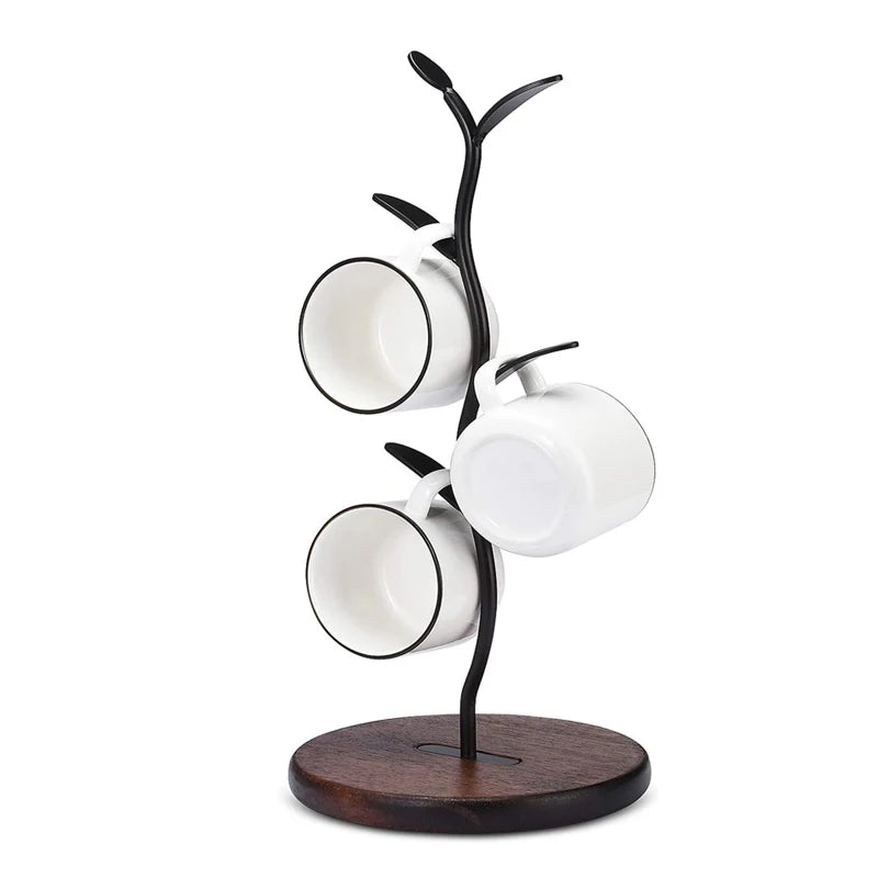 Multifunctional Folding Coffee Mug Holder Wooden Base Metal Tree Tabletop Desk Storage PC Material for Kitchen Use OEM Design