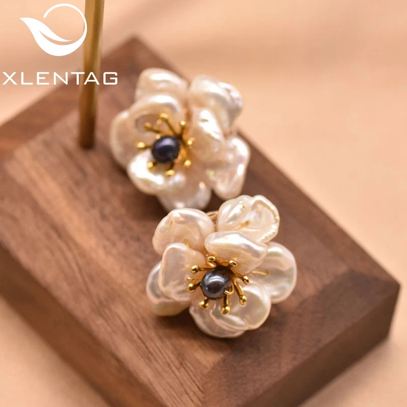 Natural Freshwater Baroque Pearl Women Earrings Gothic Charm Piercing Aesthetic Flower Stud Earrings Silver 925 S Jewelry