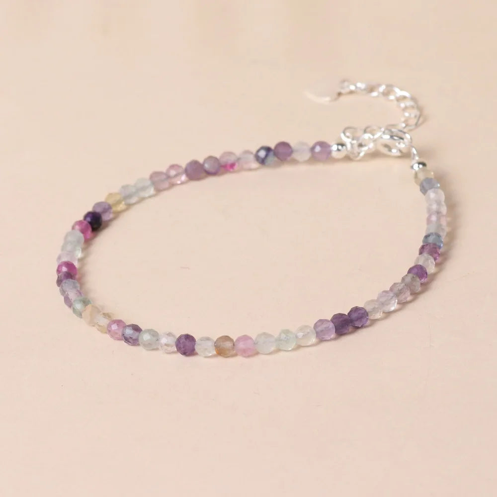Handmade Natural Fluorite Citrine Stone 2mm 3mm Faceted Semi-Precious Lobster Clasp Bracelet