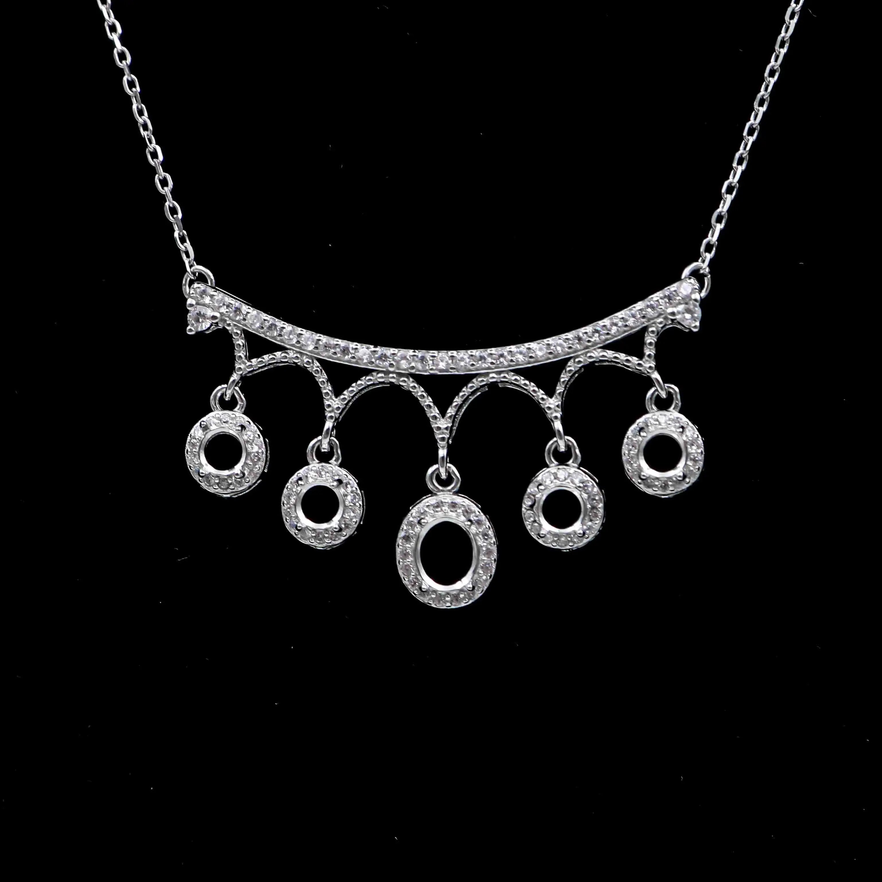 Sterling Silver 4mm+5*6mm Semi Mount Necklace Empty Frame Blank Support Setting Base Holder Without Center Stone for Inlay DIY