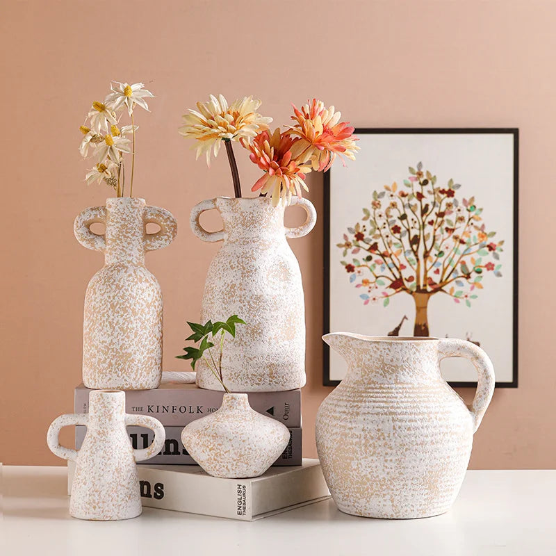 Wabi Sabi Style Ceramic Vase Retro Ceramic Pottery Jar Dried Flower Vase Hotel Homestay Home Decoration Ceramic Ornaments