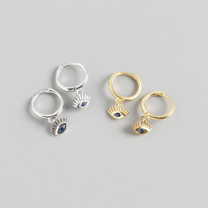 Retro Gold Plated Turkey Blue Demon Eyes Hoop Earrings for Women New 925 Sterling Silver Jewelry Gifts Wholesale