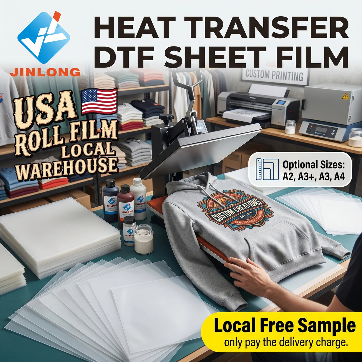 DTF Printer Film Paper Single Sided Hot Peel Heat Film Transfer DTF A3 Heat Transfer PET Film for DTF Printer Printing