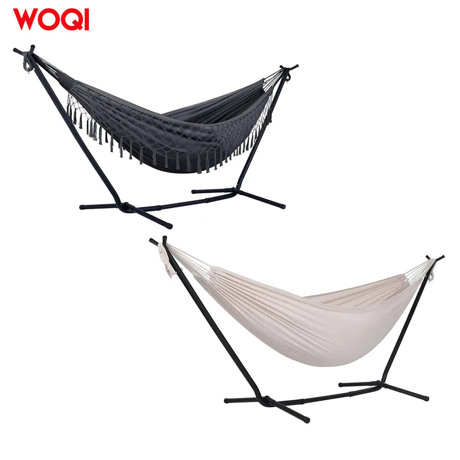 WOQI New Design 2-in-1 Convertible Portable Double Hammock with Bracket Outdoor Hammock with Ear