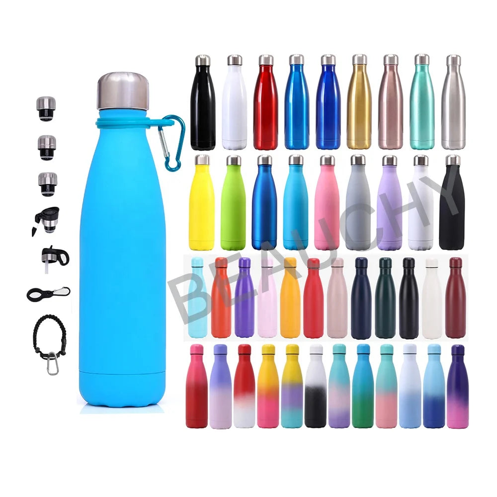 Beauchy 500ml 17oz Powder Coated Cola Water Bottle Screw Lid 18/8 Stainless Steel Sports Vacuum Metal Water Bottle