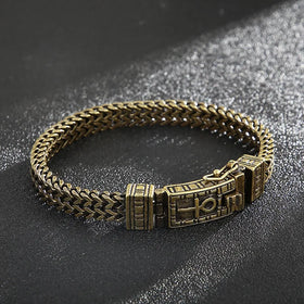 Ancient Egypt Symbol of Life Charm Ankh Eye Double Chain Bracelet for Men Retro Silver 22CM Stainless Steel Bangle Unisex