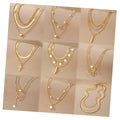 2024 New Fashionable Gold Pearl Geometric Heart Drop Cross Pendant Necklace for Women Jewelry Multilayer Link Chain Gift