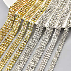 2 3 4 Rows Glass Crystal Diamond Cup Chain Applique Bling Rhinestone Trim Ribbon Diy Shoes Dress Bags Decorative Accessories