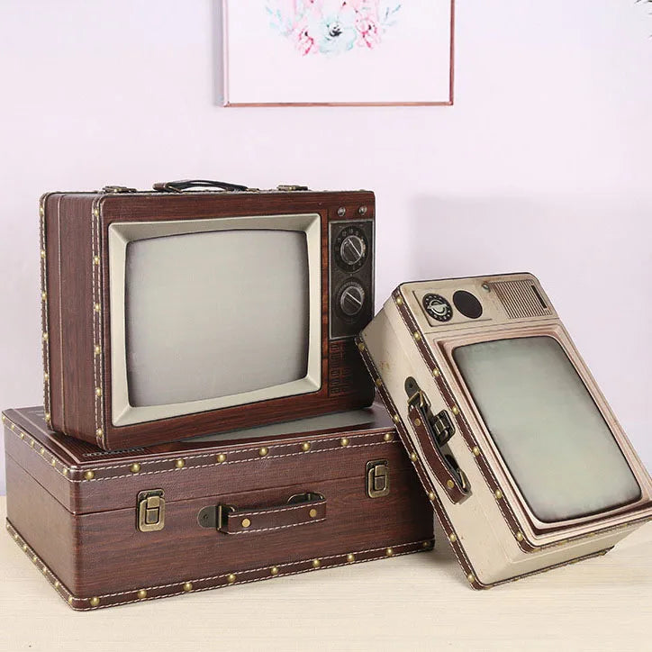 TV Storage Box European Retro Storage Box Window Decoration Hotel Home Decor Handmade Novelty Wooden Luggage TV Storage Box