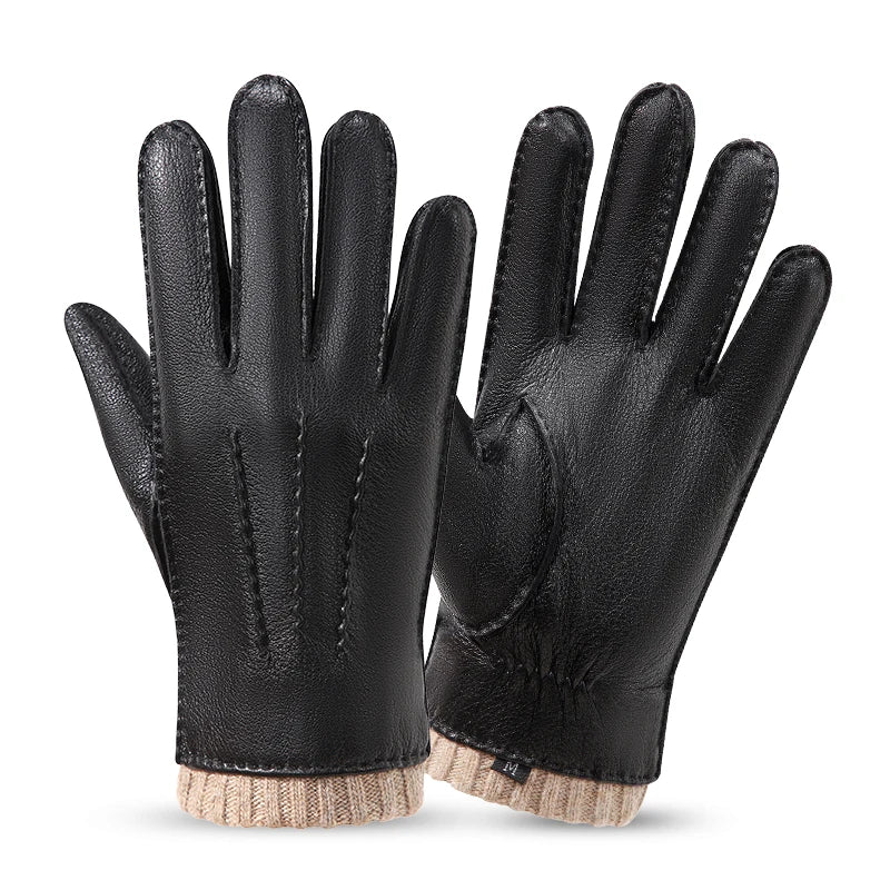 Custom Leather Winter Touch Screen Sheepskin Leather Gloves Male Hand Gloves