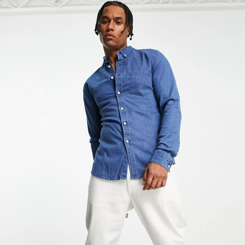 Wholesale Custom logo Fashion Oversized Long Sleeve Design Slim Fit Stretch Trim Fit Button up Shirts for Men Vintage