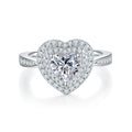 New Trendy Luxury Jewelry White Gold Plated Solid 925 Sterling Silver 1 Carat  Double Zirconia Heart Shape Engagement Ring