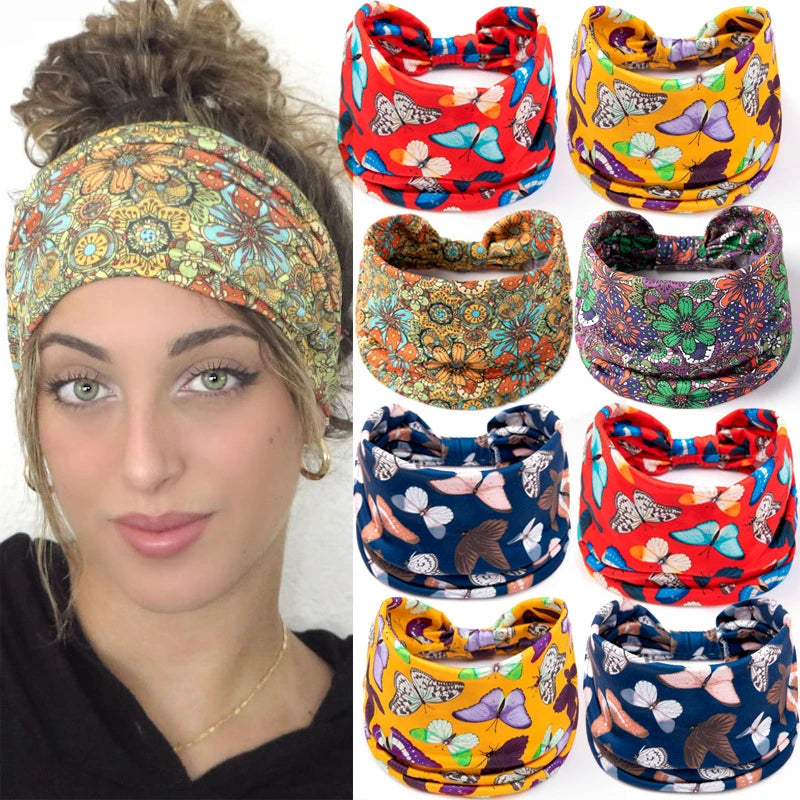 Wholesale Boho Print Women Turban Headwrap Yoga Twist Knotted Large Wide African Headband for Women