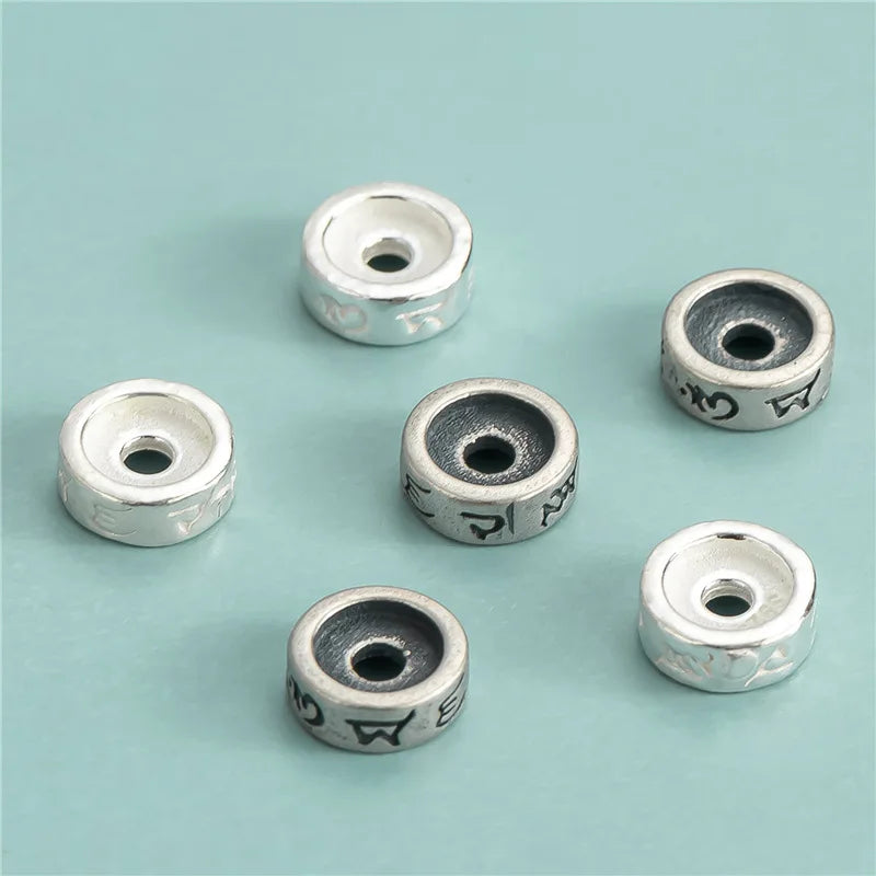 Wholesale 925 Sterling Silver Antique Silver Inscribed in Sanskrit Six Character Truth Spacer Beads for Bracelet Jewelry Making