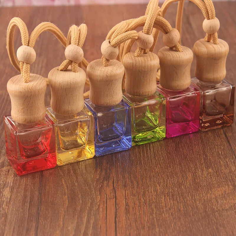 BYPE by PERFUME 8ml Empty Car Air Freshener Bottle Colored Colorful Glass Hanging Car Diffuser Perfume Bottle With Wood Cap