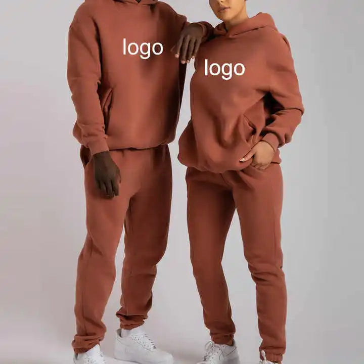 Hot Sale Fleece Custom 2 Piece Set Women Unisex Hoodie and Sweat Pants Set Hoodie Tracksuit