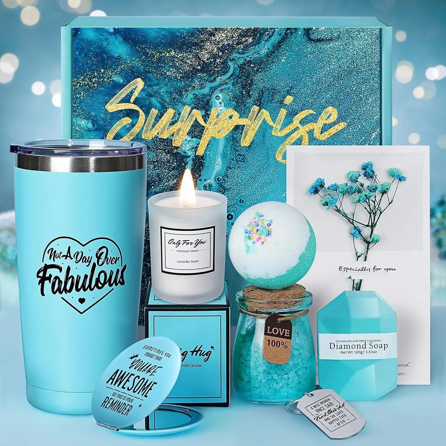 Relaxing Spa Gift Basket Set for Women for Birthday or Valentine's Day UV-Coated Embossed and Matt Laminated Gift Box Included
