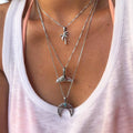 Wholesale New Vintage Fashion Women Silver Whale Tail Moon Coconut Tree Pendant Three-Layer Necklace