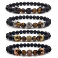 Bracelet Jewelry Natural Black Beaded Double Crown Bracelets for Women and Men Matte Agate Stone Rope Bangle Chain Jewelry